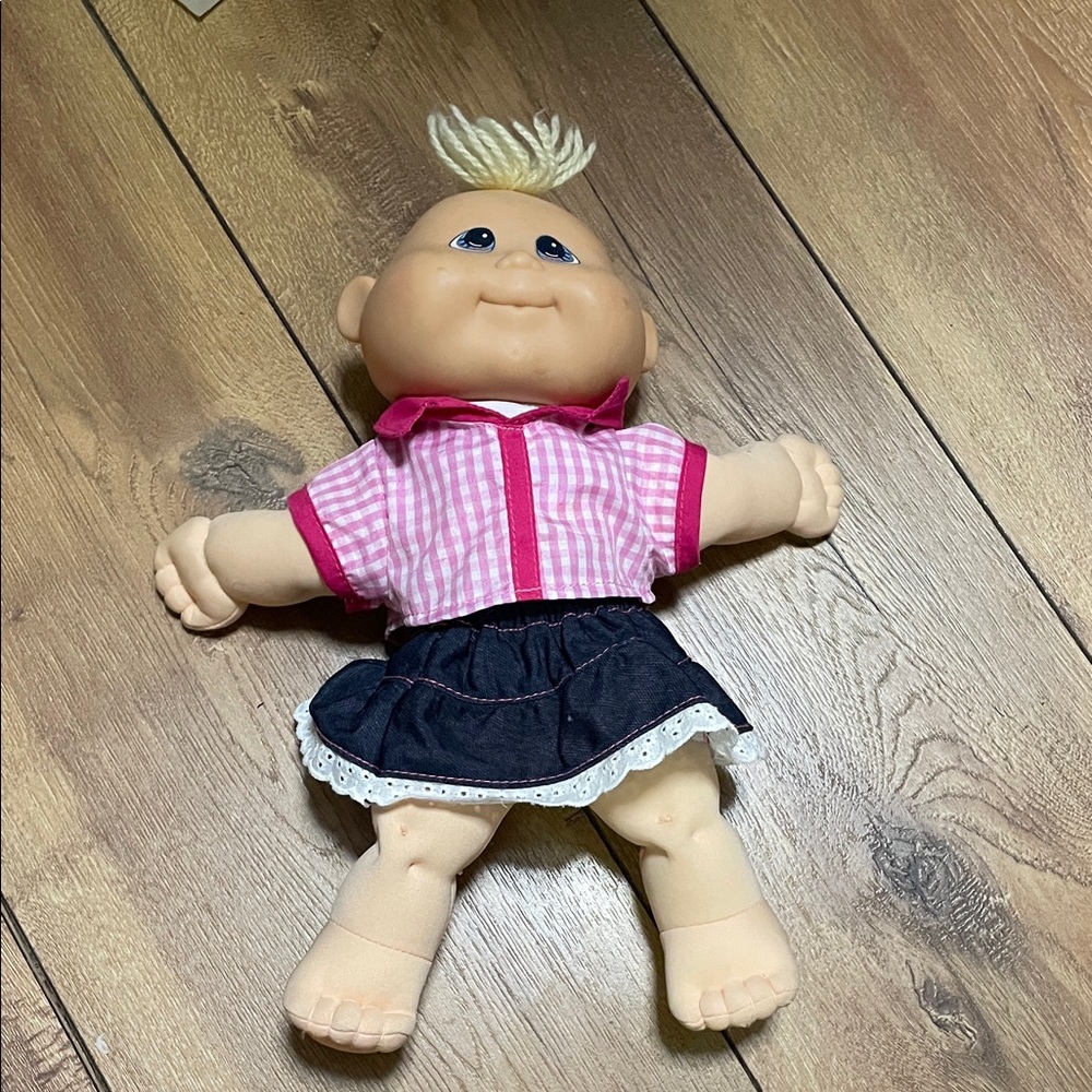 Charming Doll with Pink Checkered Shirt and Navy Skirt